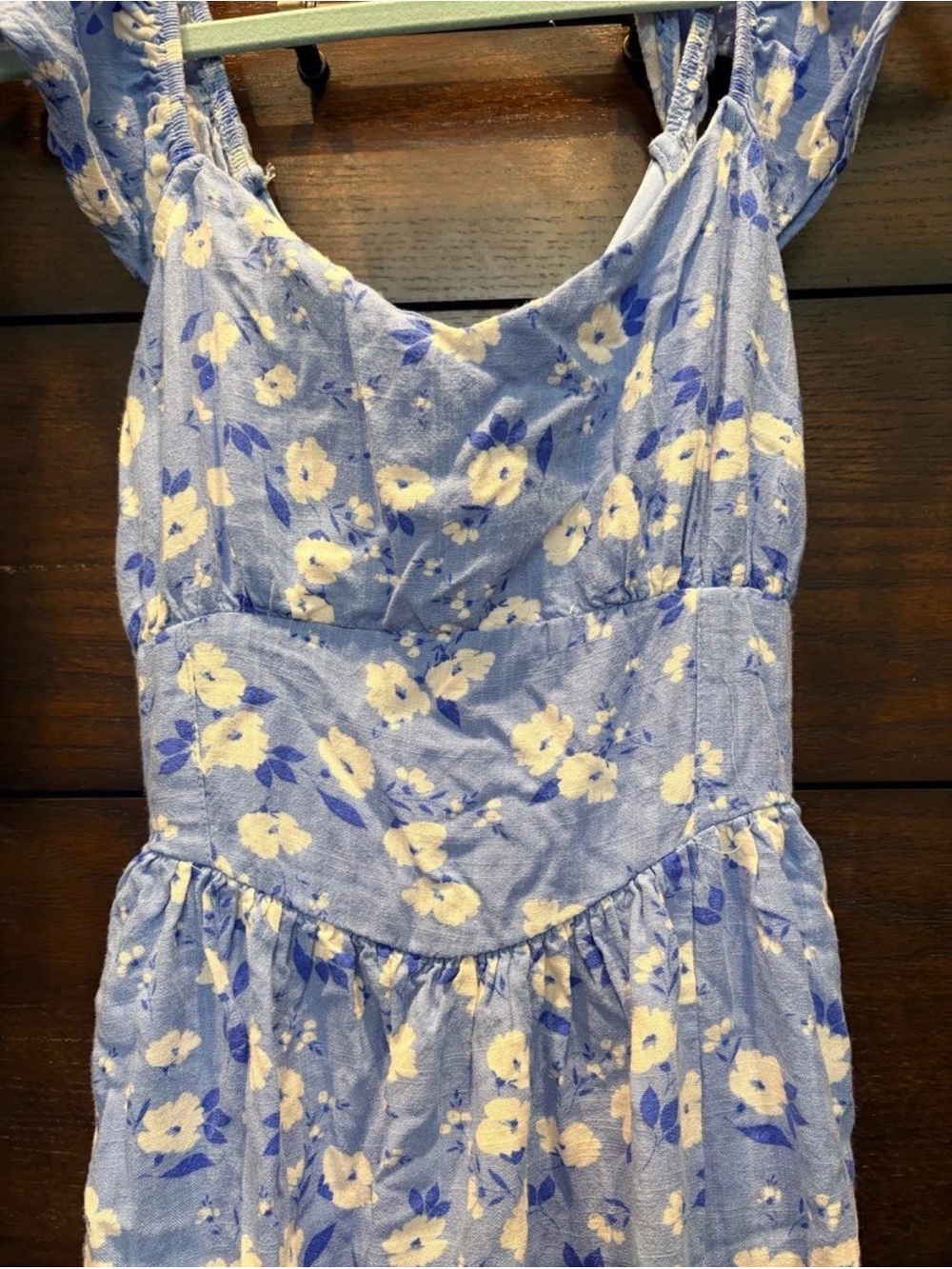 Floral Blue Sundress with Cream Blossoms